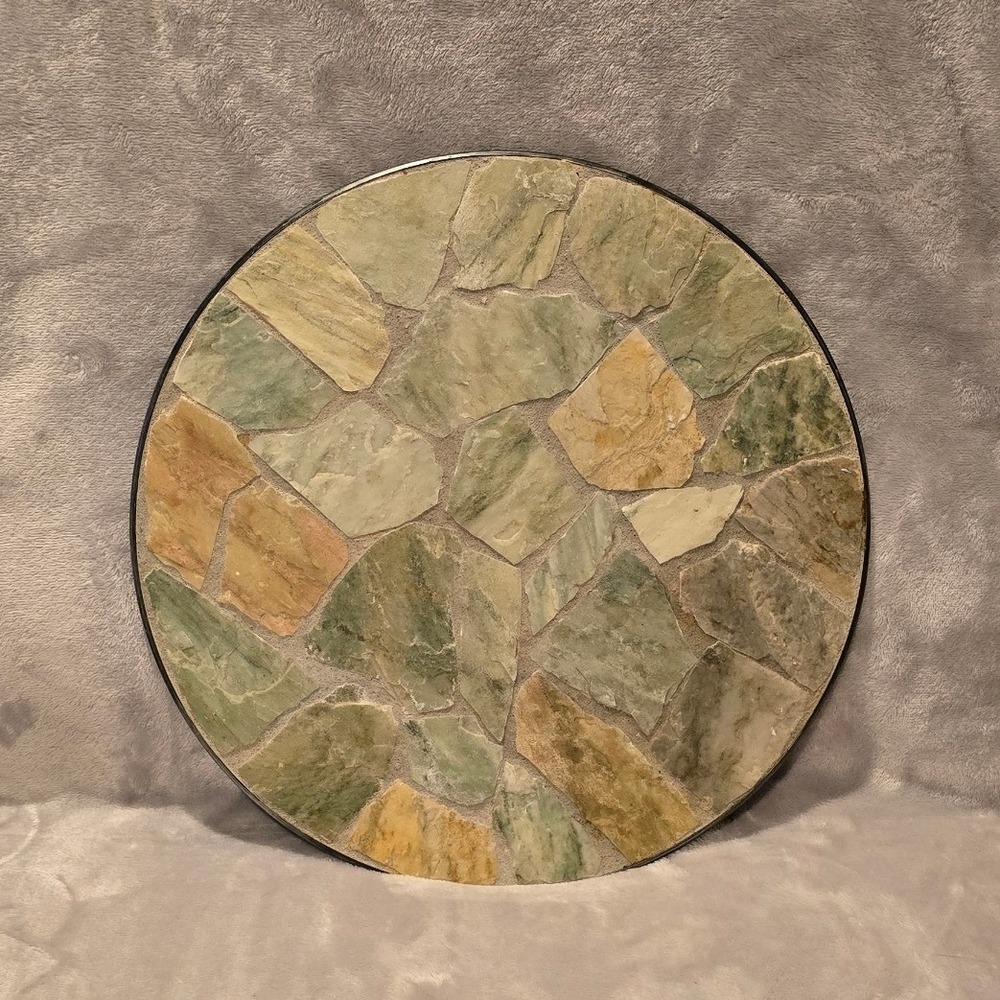 Pier 1 Imports‎ Slate Mosaic Round Candle Plate Tray Green Tan Stone 12.25"
